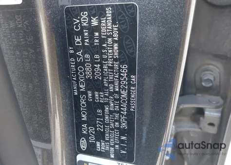 2021 Kia Forte Gt Manual z USA, uszkodzony, nr VIN 3KPF44AC0ME295466